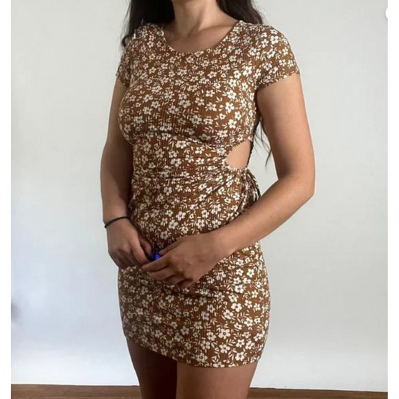 Floral Open Sides Mini Dress Size MD Y2K Casual Cottage Ditsy Romantic Feminine - Picture 3 of 6